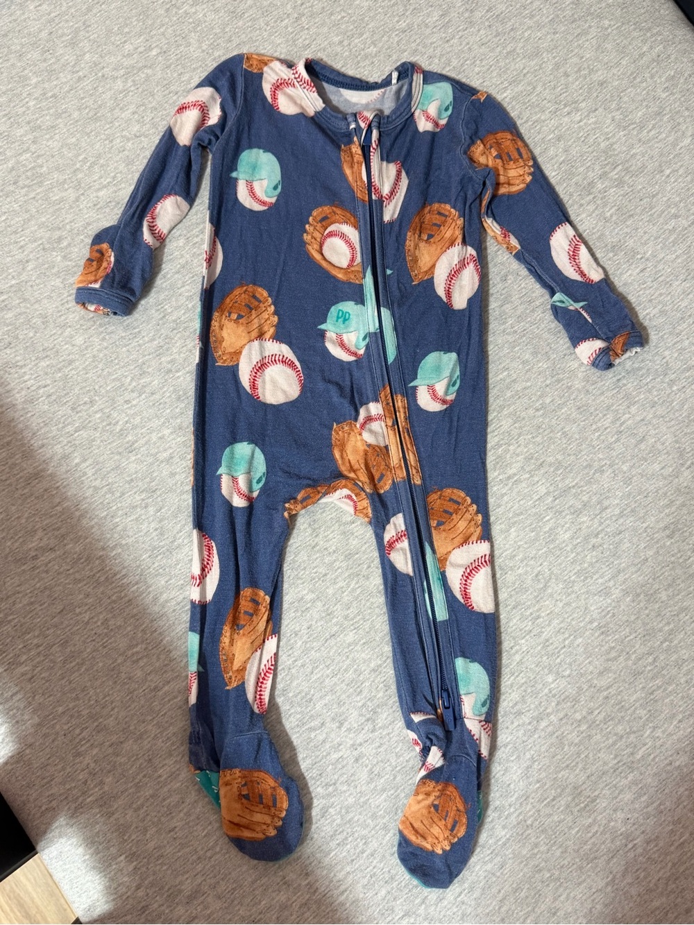 Posh Peanut Navy Baseball, Brown Glove & Mint Cap Footed One-Piece